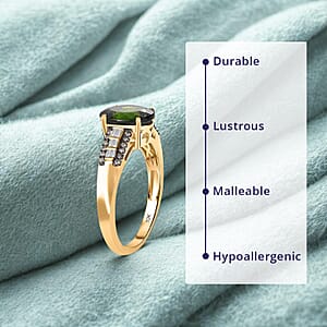 Luxoro AAA Chrome Diopside, Natural Champagne and White Diamond I2 2.90 ctw Bridge Ring in 10K Yellow Gold (Size 7.0)