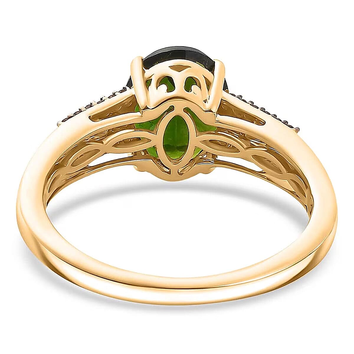 Luxoro AAA Chrome Diopside, Natural Champagne and White Diamond I2 2.90 ctw Bridge Ring in 10K Yellow Gold (Size 7.0) image number 6