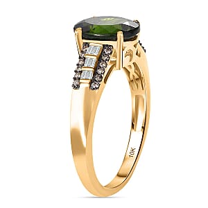 Luxoro 10K Yellow Gold AAA Chrome Diopside, Natural Champagne and White Diamond (I2) (0.20 cts) Bridge Ring (Size 8.5) 2.90 ctw