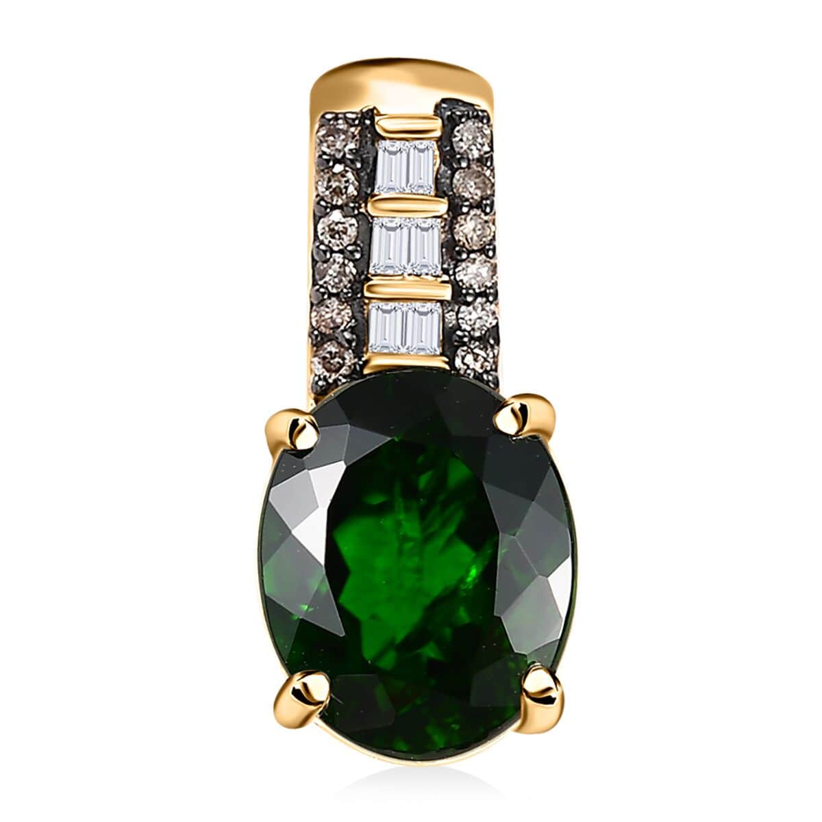 Luxoro AAA Chrome Diopside, Natural Champagne and White Diamond 2.90 ctw Bridge Pendant in 10K Yellow Gold image number 0