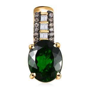 Luxoro AAA Chrome Diopside, Natural Champagne and White Diamond 2.90 ctw Bridge Pendant in 10K Yellow Gold