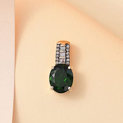 Luxoro AAA Chrome Diopside, Natural Champagne and White Diamond 2.90 ctw Bridge Pendant without Chain in 10K Yellow Gold