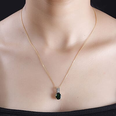 Luxoro AAA Chrome Diopside, Natural Champagne and White Diamond 2.90 ctw Bridge Pendant without Chain in 10K Yellow Gold