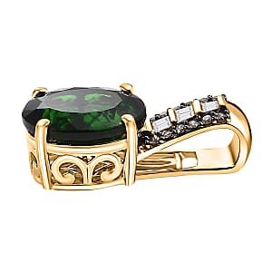 Luxoro AAA Chrome Diopside, Natural Champagne and White Diamond 2.90 ctw Bridge Pendant without Chain in 10K Yellow Gold