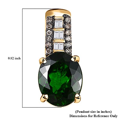 Luxoro AAA Chrome Diopside, Natural Champagne and White Diamond 2.90 ctw Bridge Pendant without Chain in 10K Yellow Gold