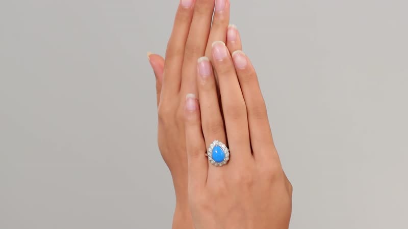 Epic Deal Premium Ceruleite, Moissanite Floral Ring in Rhodium Over Sterling Silver (Size 10.0) (Del. in 10-12 Days) 5.00 ctw