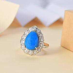 Ceruleite and Moissanite 5.00 ctw Floral Ring in Rhodium Over Sterling Silver (Size 10.0)