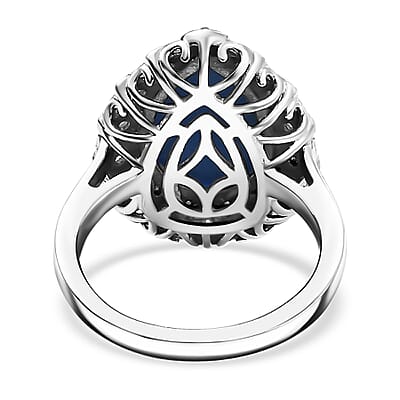 Ceruleite and Moissanite 5.00 ctw Floral Ring in Rhodium Over Sterling Silver (Size 10.0)