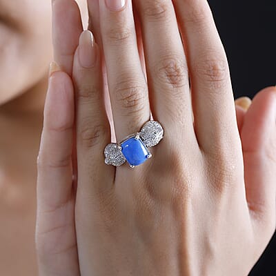 D'Joy Ceruleite and Multi Gemstone 5.50 ctw Seahorse Ring in Rhodium Over Sterling Silver (Size 10.0)