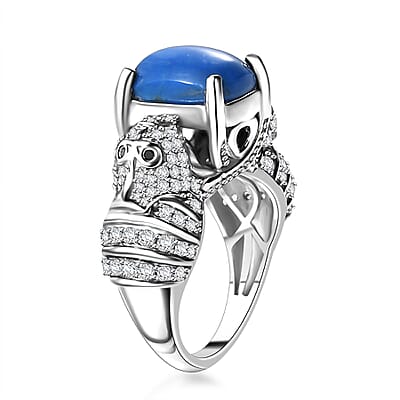 D'Joy Ceruleite and Multi Gemstone 5.50 ctw Seahorse Ring in Rhodium Over Sterling Silver (Size 10.0)