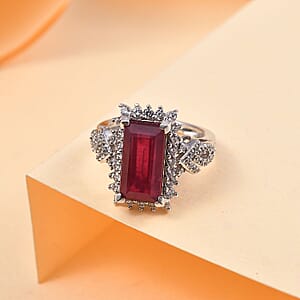 D'Joy Niassa Ruby (FF) and White Zircon 8.10 ctw Scarlet Flame Ring in Rhodium Over Sterling Silver (Size 10.0)