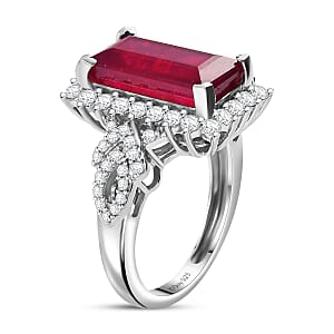 D'Joy Niassa Ruby (FF) and White Zircon 8.10 ctw Scarlet Flame Ring in Rhodium Over Sterling Silver (Size 10.0)