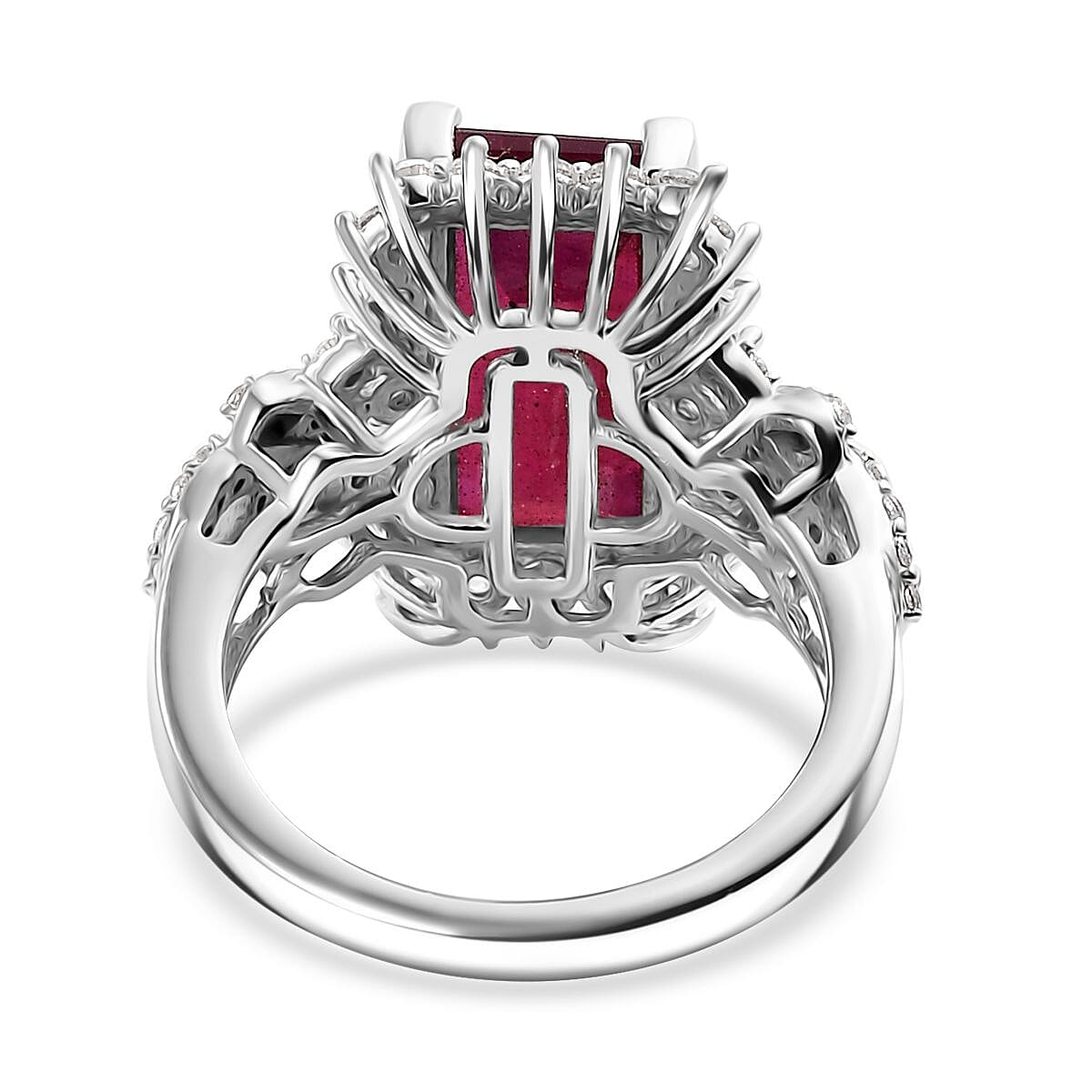 D'Joy Niassa Ruby (FF) and White Zircon 8.10 ctw Scarlet Flame Ring in Rhodium Over Sterling Silver (Size 10.0)
