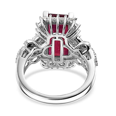 D'Joy Niassa Ruby (FF) and White Zircon 8.10 ctw Scarlet Flame Ring in Rhodium Over Sterling Silver (Size 10.0)