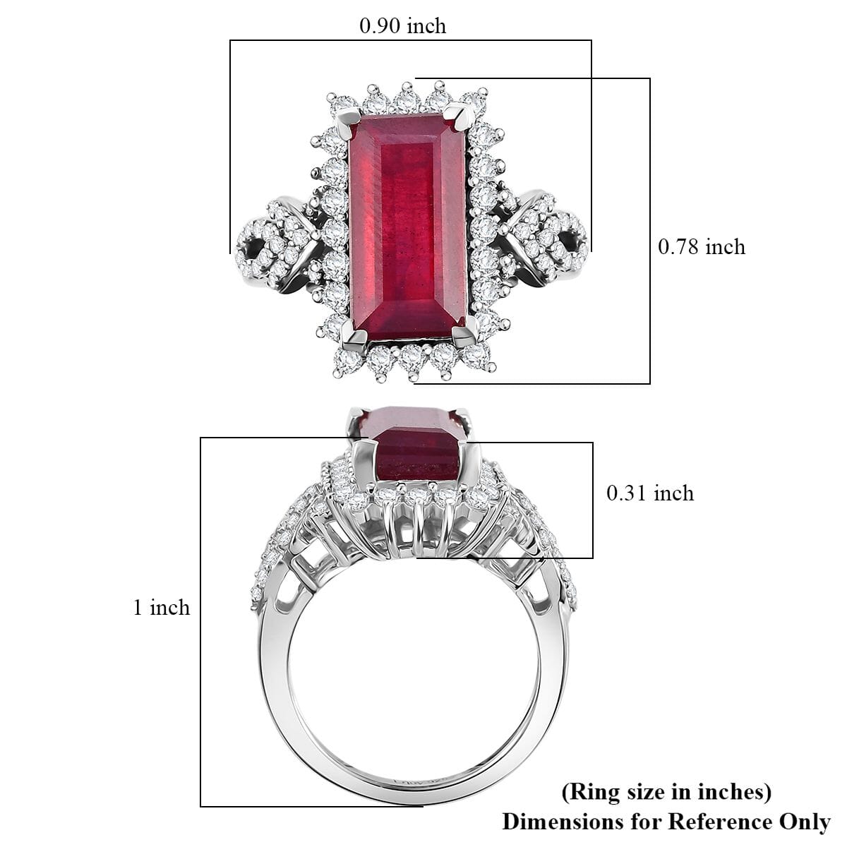 Niassa Ruby (FF) and White Zircon 8.10 ctw Scarlet Flame Ring in Rhodium  Over Sterling Silver (Size 8.0)