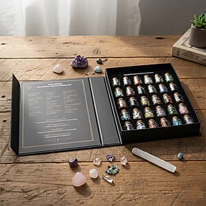 30pcs Gemstone Kit Set - 30 Natural Gemstone Bottles, 1pc Selenite Stick, 1pc Crystal Grid, 1pc Insert Card, Magnetic Gift Box