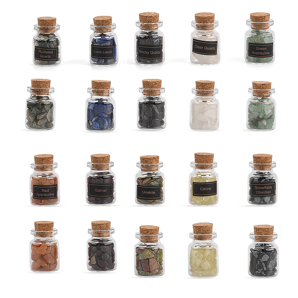 30pcs Gemstone Kit Set - 30 Natural Gemstone Bottles, 1pc Selenite Stick, 1pc Crystal Grid, 1pc Insert Card, Magnetic Gift Box image number 4