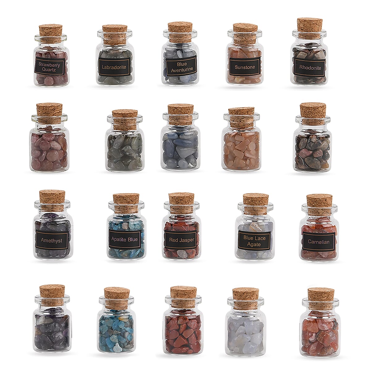 30pcs Gemstone Kit Set - 30 Natural Gemstone Bottles, 1pc Selenite Stick, 1pc Crystal Grid, 1pc Insert Card, Magnetic Gift Box image number 5