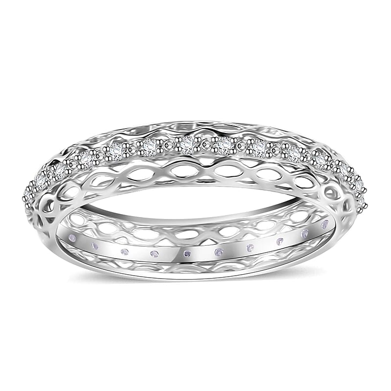 White Diamond 0.15 ctw Eternity Band Ring in Rhodium Over Sterling Silver (Size 5.0)