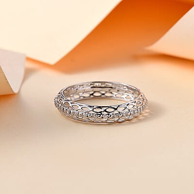 White Diamond 0.15 ctw Eternity Band Ring in Rhodium Over Sterling Silver (Size 5.0)