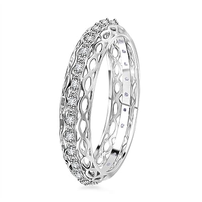 White Diamond 0.15 ctw Eternity Band Ring in Rhodium Over Sterling Silver (Size 5.0)