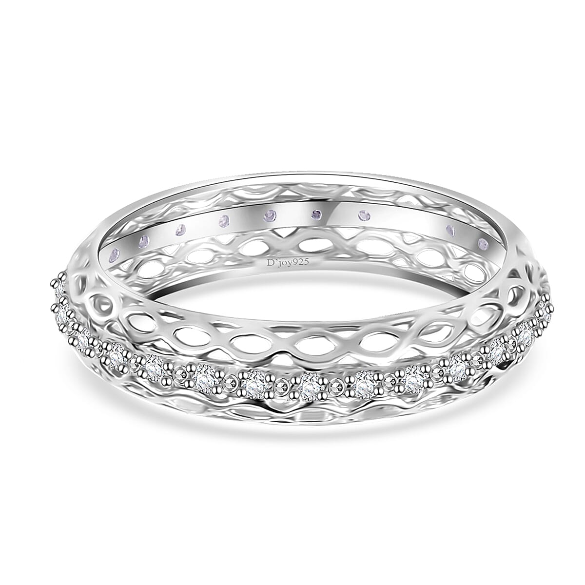 Doorbuster White Diamond Band 0.15 ctw Ring in Rhodium Over Sterling Silver