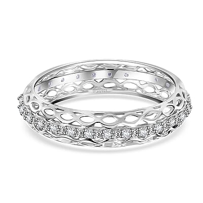White Diamond 0.15 ctw Eternity Band Ring in Rhodium Over Sterling Silver (Size 5.0)