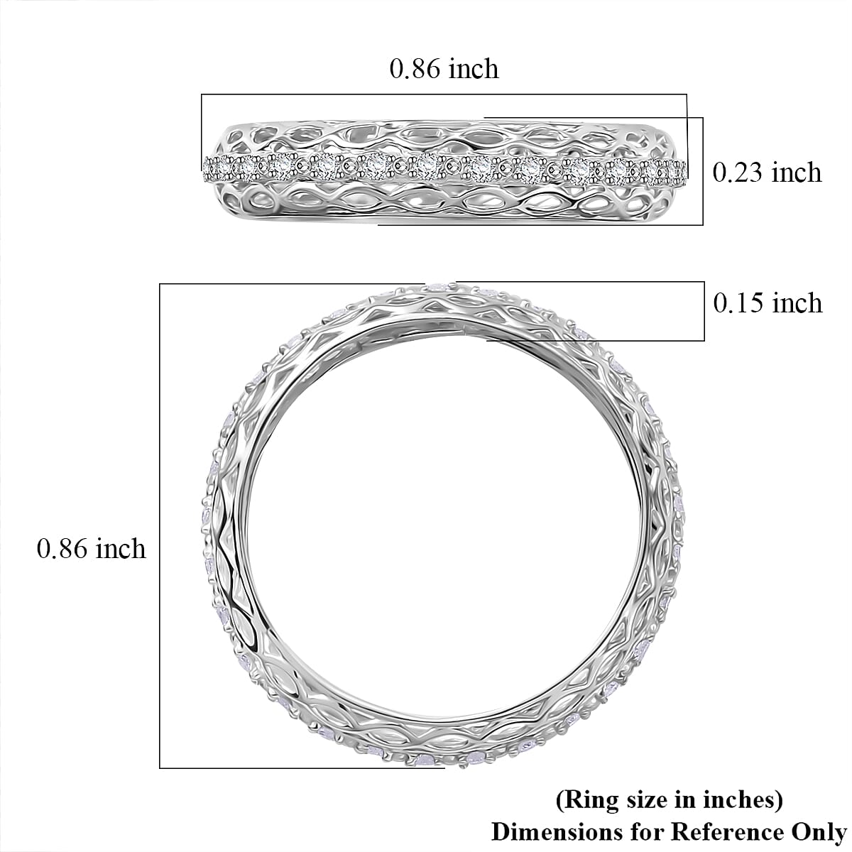 Doorbuster White Diamond Band 0.15 ctw Ring in Rhodium Over Sterling Silver