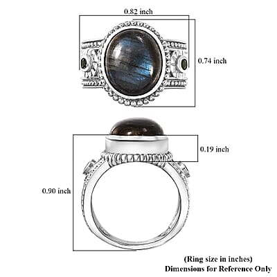 Karis Malagasy Labradorite and Chrome Diopside 5.75 ctw Art Deco Ring in Platinum Bond (Size 10.0)