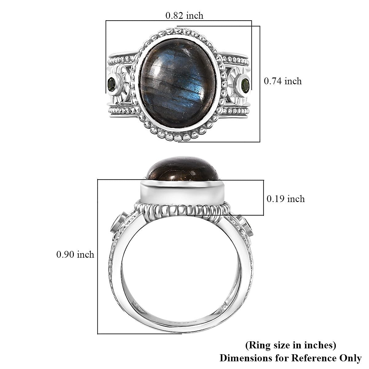 Karis Malagasy Labradorite and Chrome Diopside 5.75 ctw Art Deco Ring in Platinum Bond (Size 7.0) image number 6