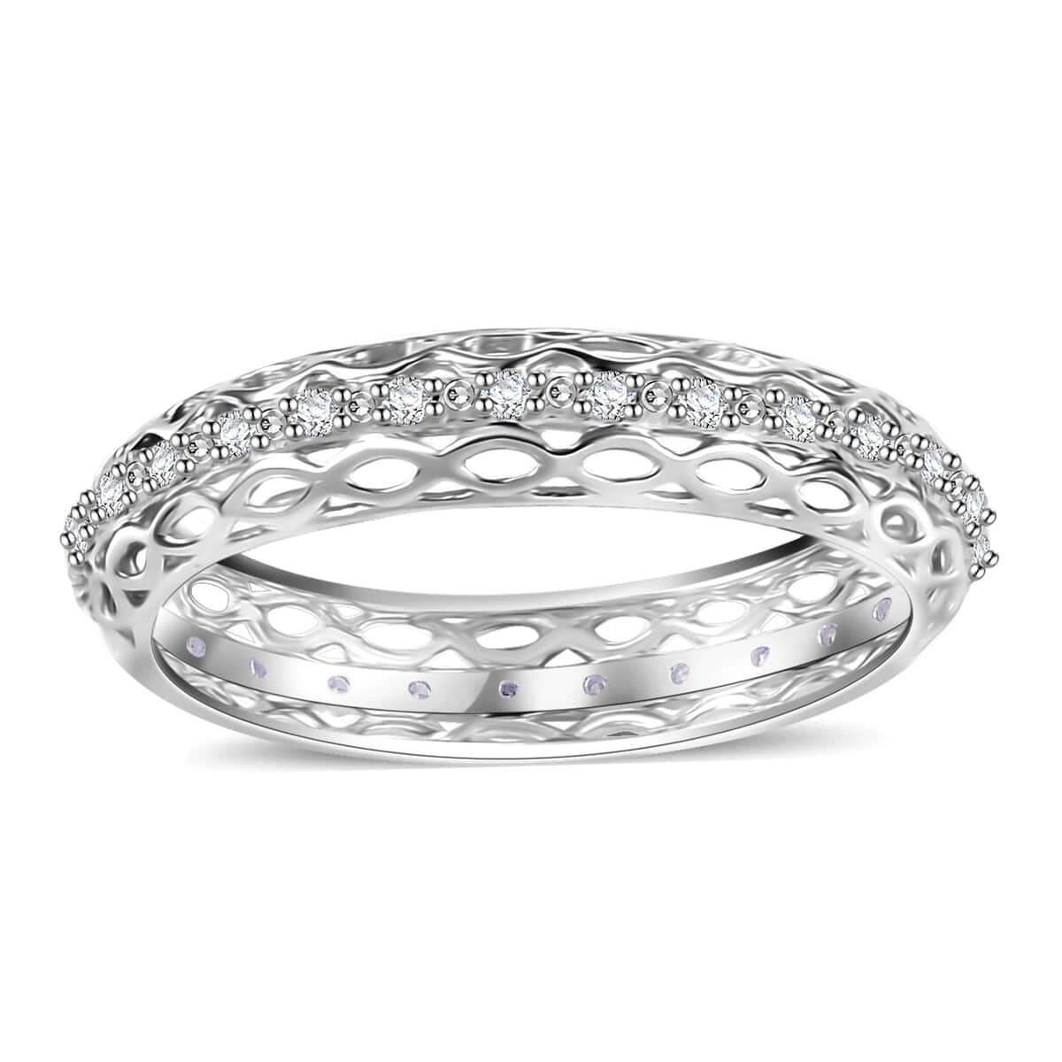 Doorbuster White Diamond 0.15 ctw Eternity Band Ring in Rhodium Over Sterling Silver (Size 7.0) image number 0