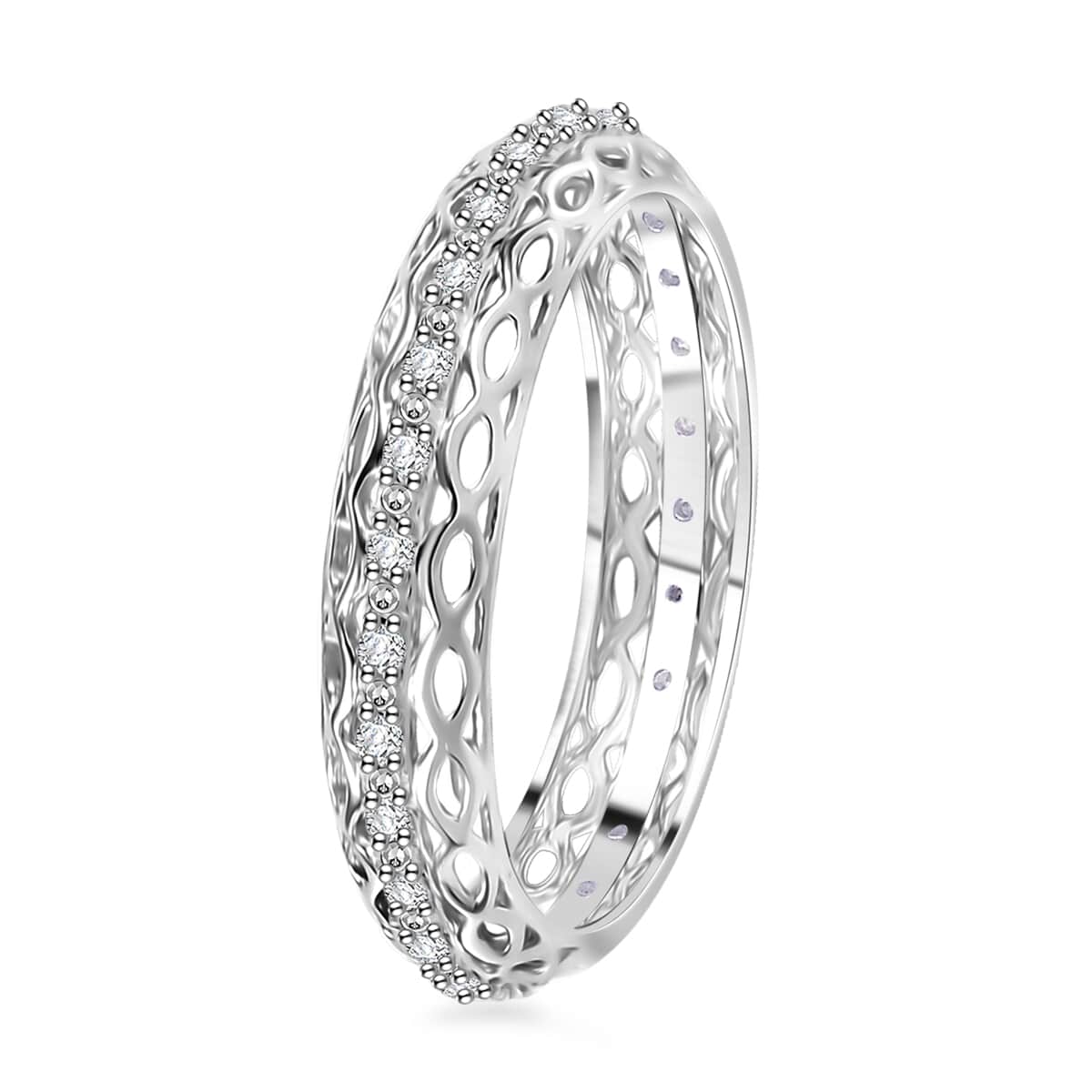 Doorbuster White Diamond 0.15 ctw Eternity Band Ring in Rhodium Over Sterling Silver (Size 7.0) image number 3