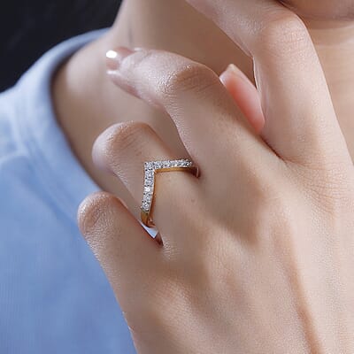 Moissanite 0.35 ctw Wishbone Ring in 18K Vermeil Yellow Gold Over Sterling Silver (Size 10.0) 
