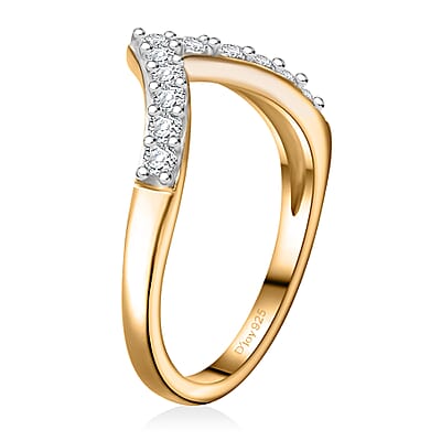 Moissanite 0.35 ctw Wishbone Ring in 18K Vermeil Yellow Gold Over Sterling Silver (Size 10.0) 