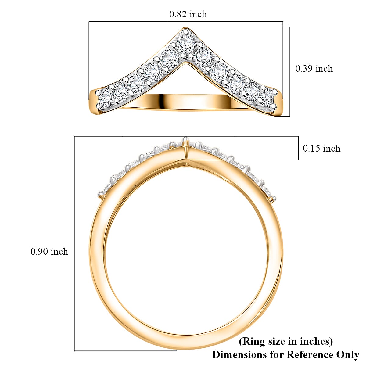 Moissanite 0.35 ctw Wishbone Ring in 18K Vermeil Yellow Gold Over Sterling Silver (Size 10.0) 