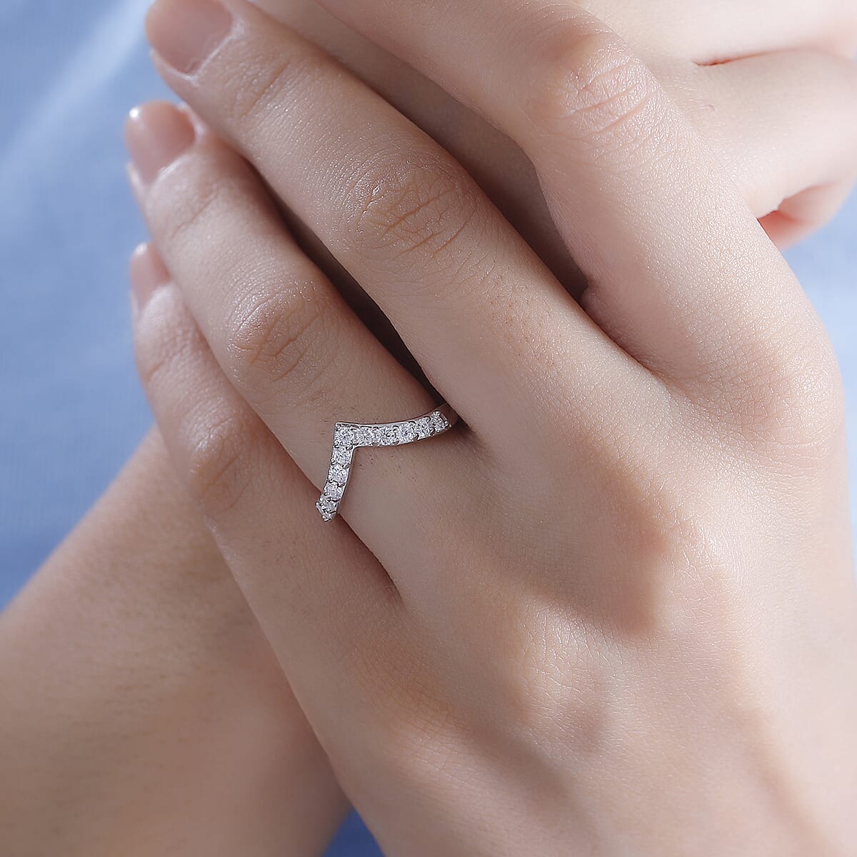 Moissanite 0.35 ctw Wishbone Ring in Rhodium Over Sterling Silver (Size 6.0)  image number 2