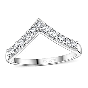Moissanite 0.35 ctw Wishbone Ring in Rhodium Over Sterling Silver (Size 7.0) 
