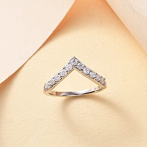 Moissanite 0.35 ctw Wishbone Ring in Rhodium Over Sterling Silver (Size 7.0) 