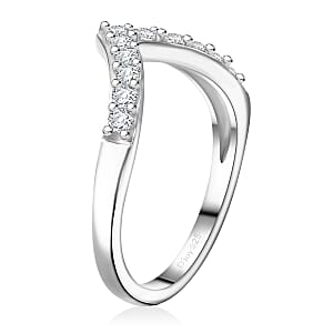 Moissanite 0.35 ctw Wishbone Ring in Rhodium Over Sterling Silver (Size 7.0) 