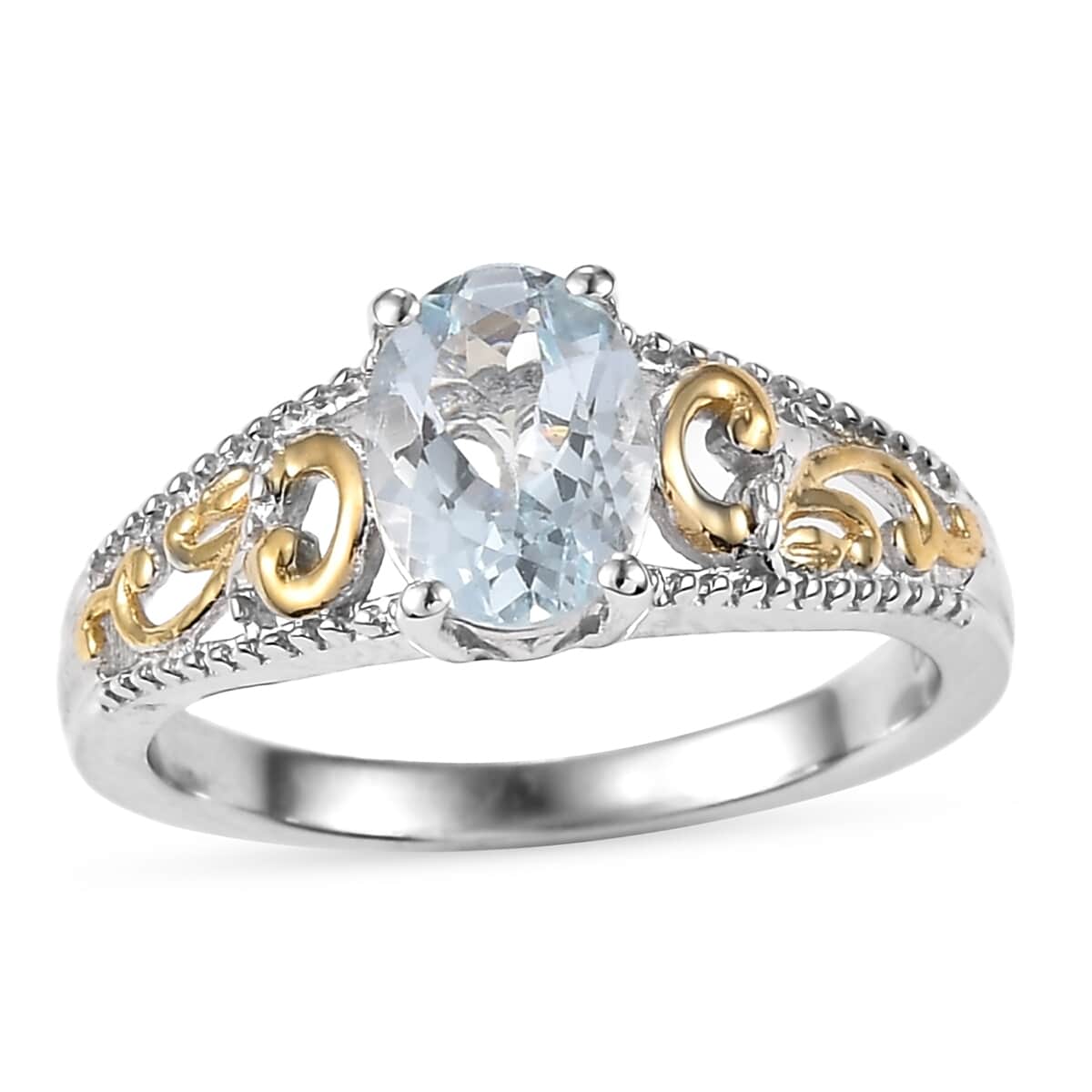 Mangoro Aquamarine 1.10 ctw Solitaire Ring in 18K Vermeil YG and Rhodium Over Sterling Silver (Size 10.0) image number 0