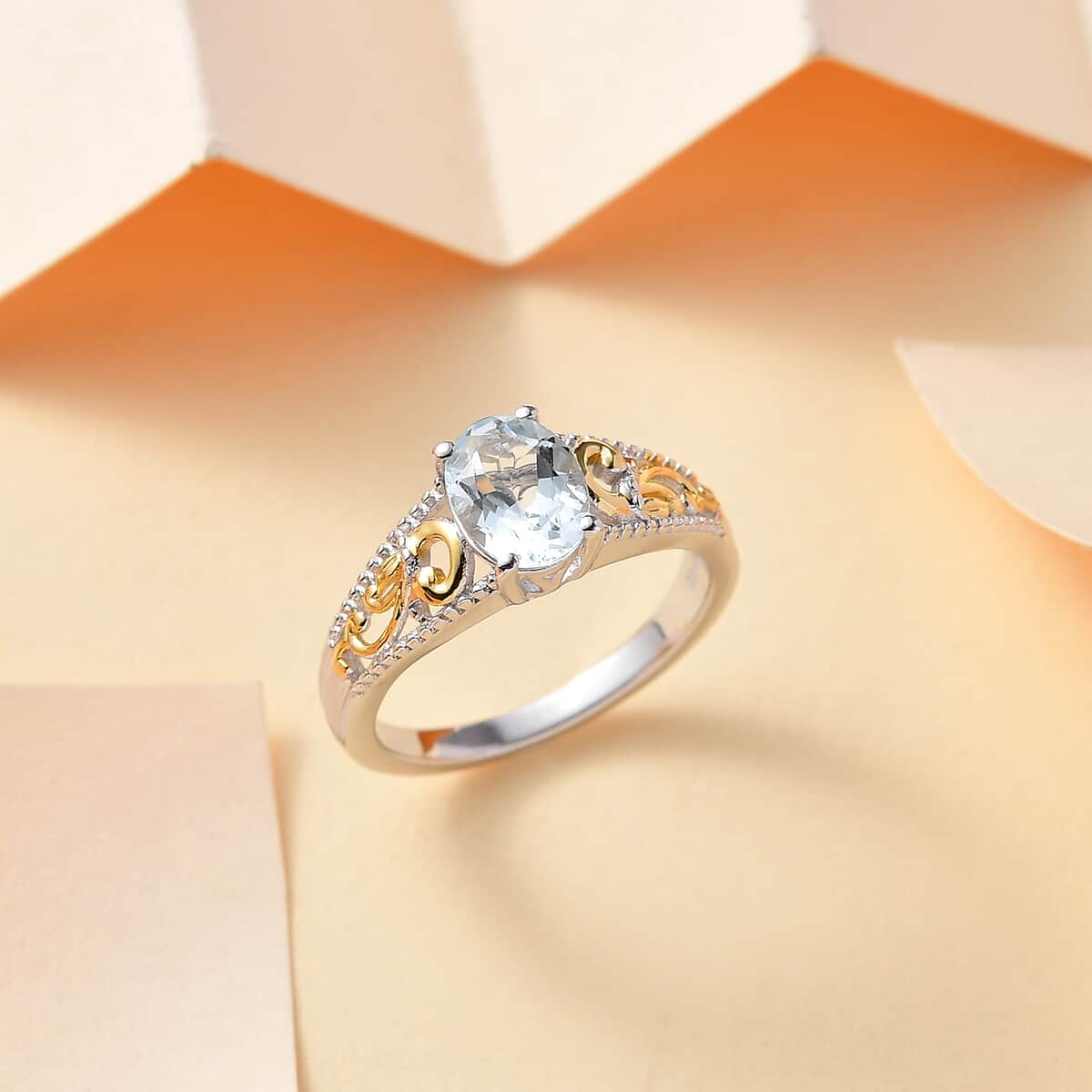 Mangoro Aquamarine 1.10 ctw Solitaire Ring in 18K Vermeil YG and Rhodium Over Sterling Silver (Size 10.0) image number 1