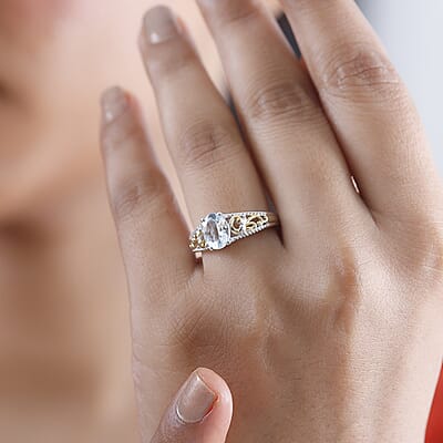 D'Joy Mangoro Aquamarine 1.10 ctw Solitaire Ring in 18K Vermeil YG and Rhodium Over Sterling Silver (Size 10.0)