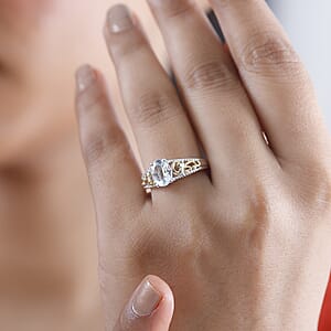 D'Joy Mangoro Aquamarine 1.10 ctw Solitaire Ring in 18K Vermeil YG and Rhodium Over Sterling Silver (Size 7.0)