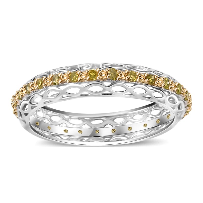 Yellow Diamond 0.15 ctw Eternity Band Ring in Rhodium Over Sterling Silver (Size 7.0)