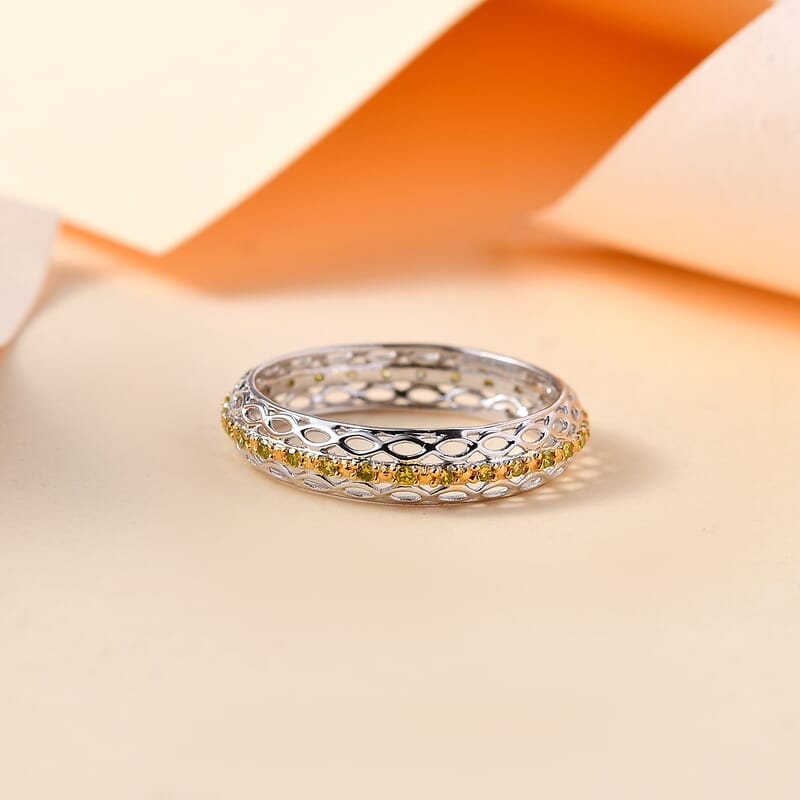Yellow Diamond 0.15 ctw Eternity Band Ring in Rhodium Over Sterling Silver (Size 7.0)