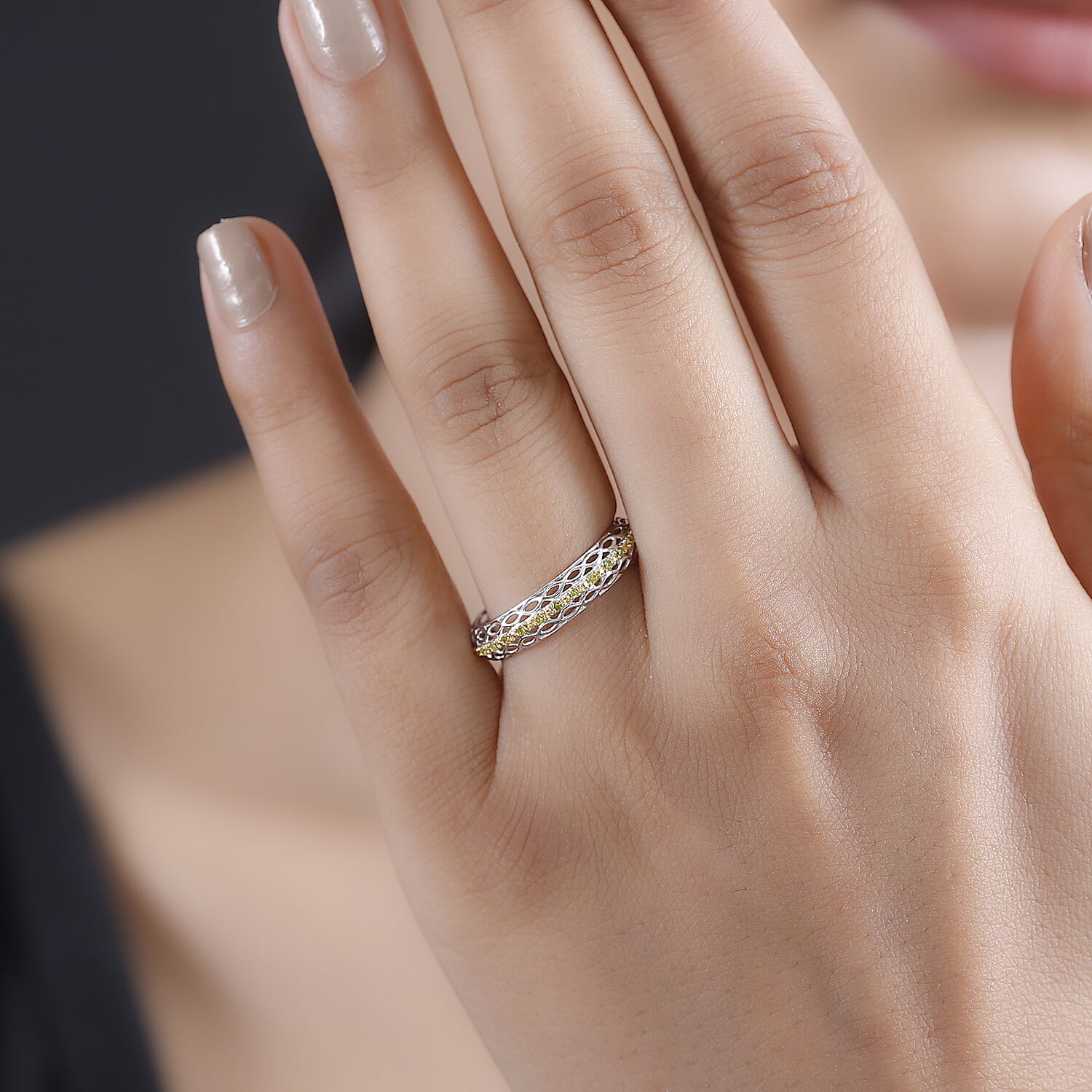 Yellow Diamond 0.15 ctw Eternity Band Ring in Rhodium Over Sterling Silver (Size 7.0)