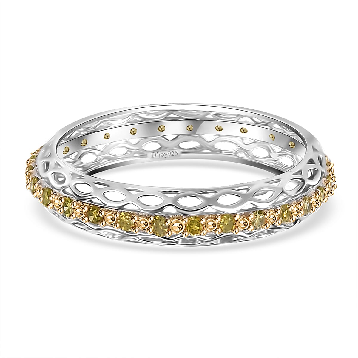 Yellow Diamond 0.15 ctw Eternity Band Ring in Rhodium Over Sterling Silver (Size 7.0)