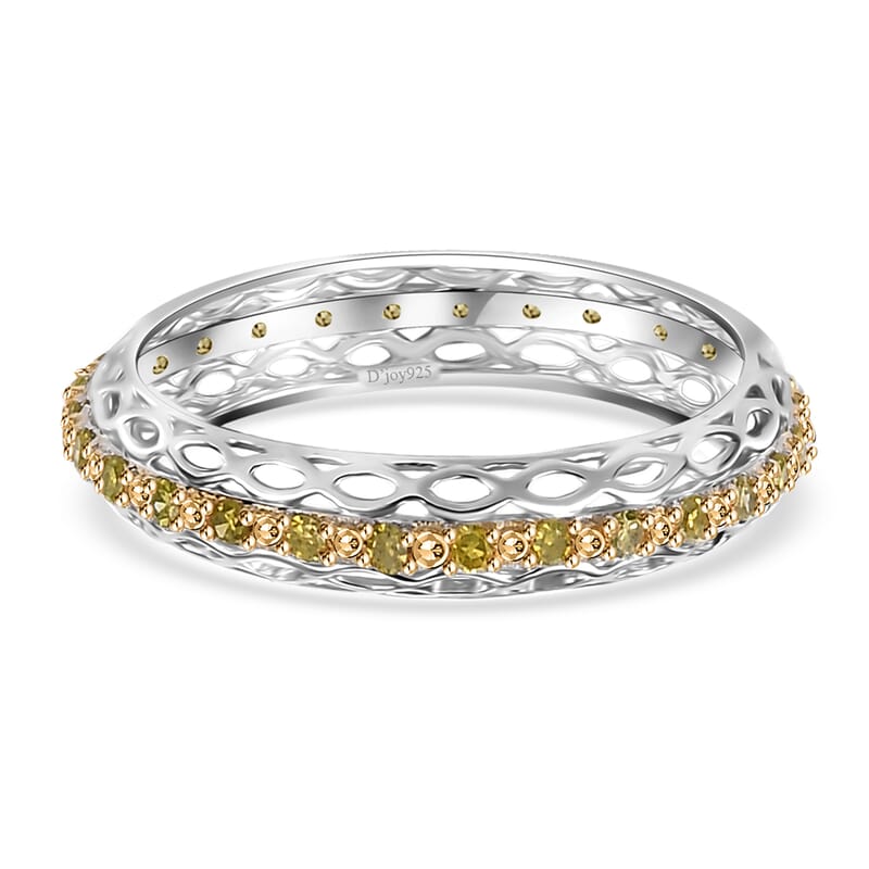 Yellow Diamond 0.15 ctw Eternity Band Ring in Rhodium Over Sterling Silver (Size 7.0)
