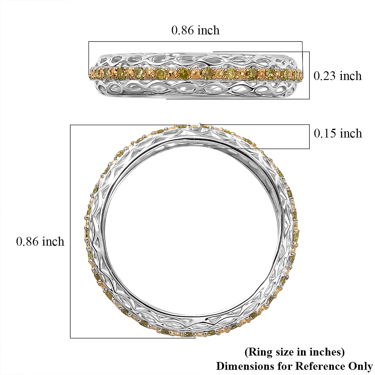 Yellow Diamond 0.15 ctw Eternity Band Ring in Rhodium Over Sterling Silver (Size 7.0)