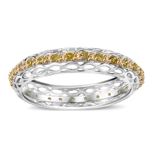 Yellow Diamond 0.15 ctw Eternity Band Ring in Rhodium Over Sterling Silver (Size 9.0)